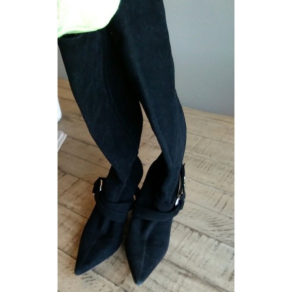 Brian Atwood black suede leather tall boots heels size 37 us 6.5, made in italy - Picture 4 of 7